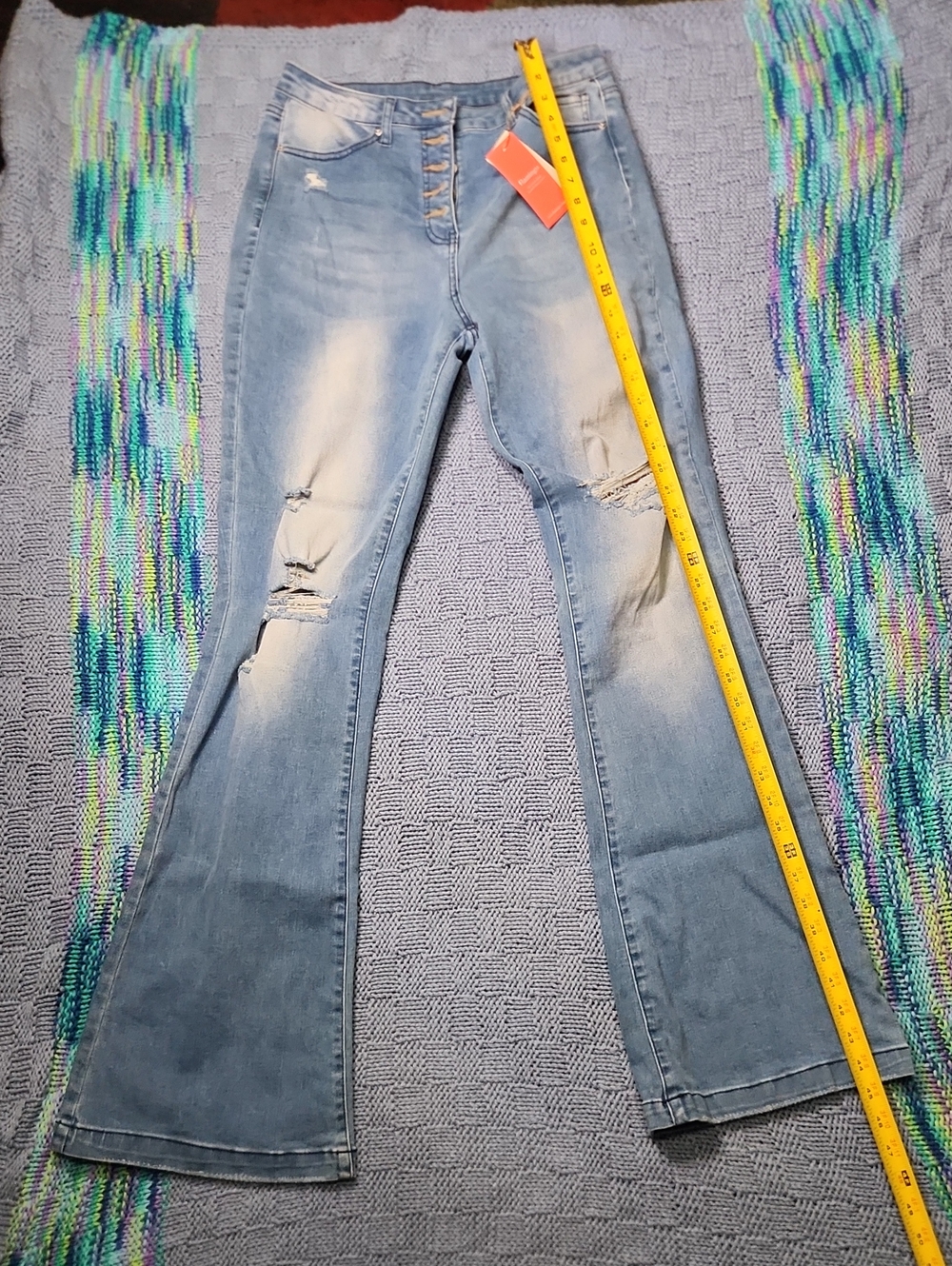 Flamigos Women's Light Blue Distressed High-Rise Flare Jeans